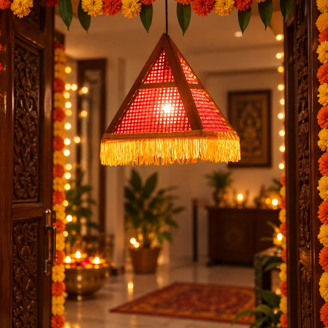 Kandil-Dhruv – Handmade Triangular Bamboo Akash Kandil