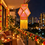 Load image into Gallery viewer, Decorative Mangal Akash Kandil – Handmade Bamboo Hexagonal Diwali Lamp