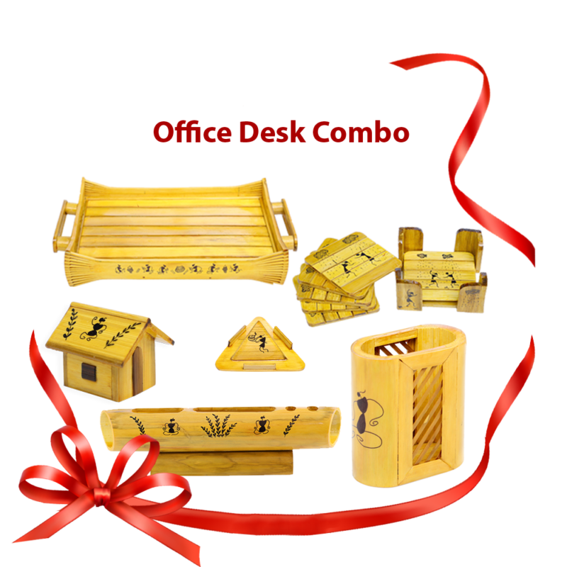 Office Desk Combo (Paper Weight, Tray, Triangle Mobile Stand, U Shaped Pen Stand, PMV Stand, Tea Coaster)