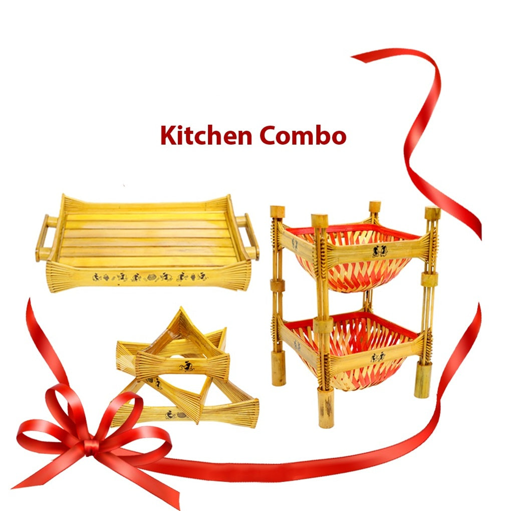Seva Vivek Kitchen Combo (Fruit Stand Double, Tray, Hot Pot Stand) – Bamboo Product