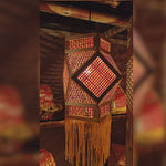 Load and play video in Gallery viewer, Decorative Mangal akash kandil lit at night — handmade bamboo Diwali lantern, hexagonal design
